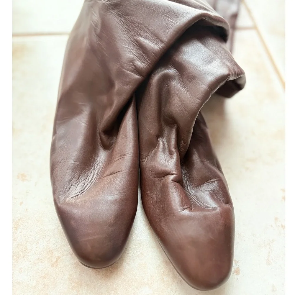 Vero Cuoio Italian Brown Leather Over The Knee Flat Boots Sz 39 Made In Italy